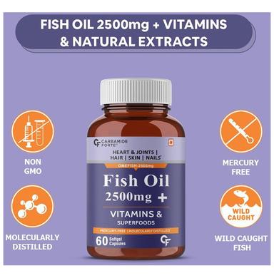 Carbamide Forte Fish Oil 2500mg + Vitamin | Softgel Capsule for Heart, Joints, Hair, Skin & Nails