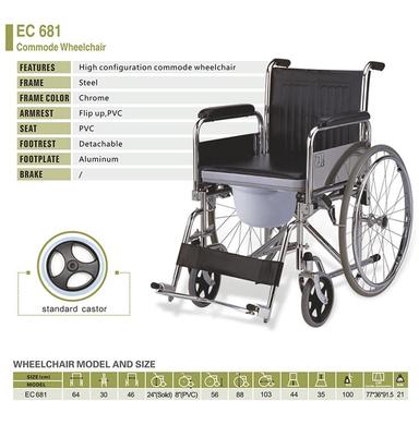 EASYCARE EC 681 High Configuration Commode Wheelchair Black
