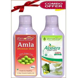 Zindagi Combo Pack of Amla Juice & Aloevera Juice (500ml Each)