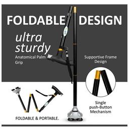 Entros ​KL931 Adjustable Height Foldable Aluminium Quadripod 4 Leg Walking Stick L.E.D Light