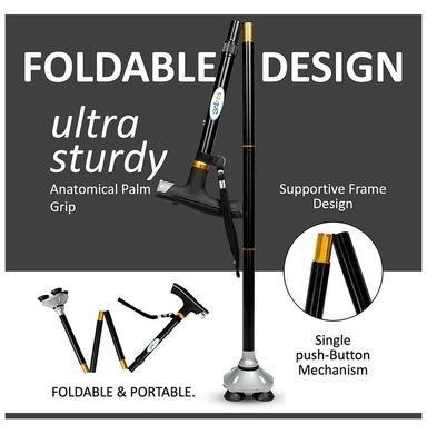 Entros ​KL931 Adjustable Height Foldable Aluminium Quadripod 4 Leg Walking Stick L.E.D Light