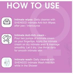 SheNeed Feminine Intimate Anti-Itch Combo Pack of Wipes (10), Maximum Strength Cream (30gm) & Wash (100ml)