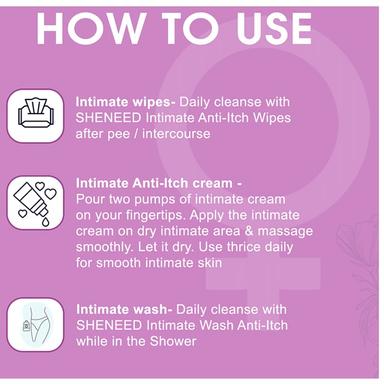SheNeed Feminine Intimate Anti-Itch Combo Pack of Wipes (10), Maximum Strength Cream (30gm) & Wash (100ml)