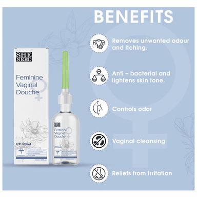 SheNeed Feminine Intimate UTI Relief Combo Pack with UTI wipes (10), UTI Relief Douche (122ml) & UTI Intimate Wash (100ml)