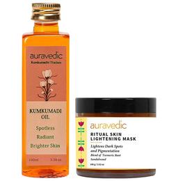 Auravedic Combo Pack of Kumkumadi Oil (100ml) & Ritual Skin Lightening Mask (100gm)